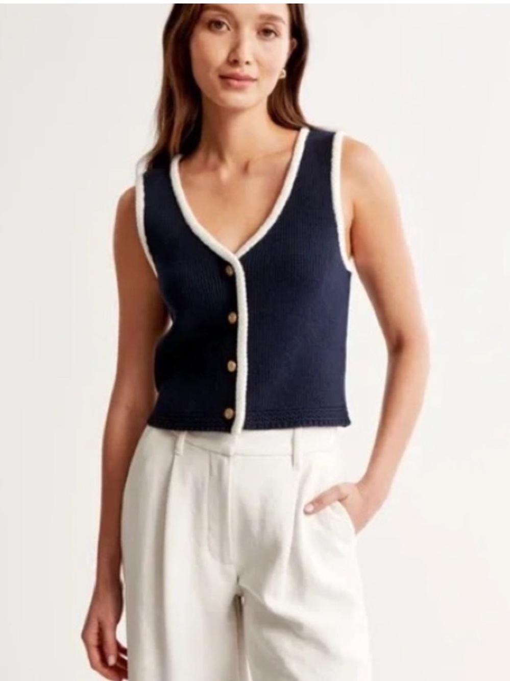 Abercrombie and Fitch Mara Sweater Knit Vest Black Contrast Trim Women’s XL
